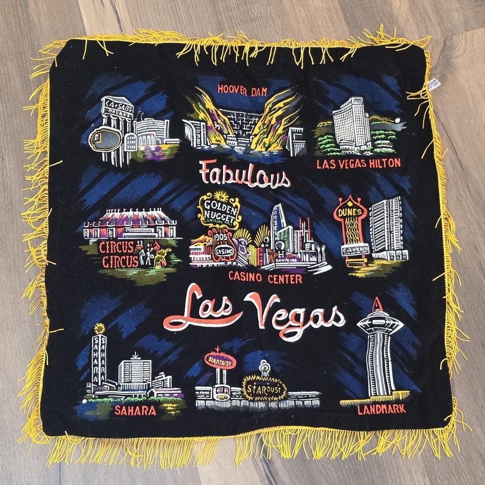 Las Vegas Vintage Fabric Fringe City‎ Souvenir Gift Japan 17"